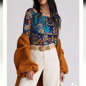 Maeve by Anthropologie Blue Floral Wrap Top